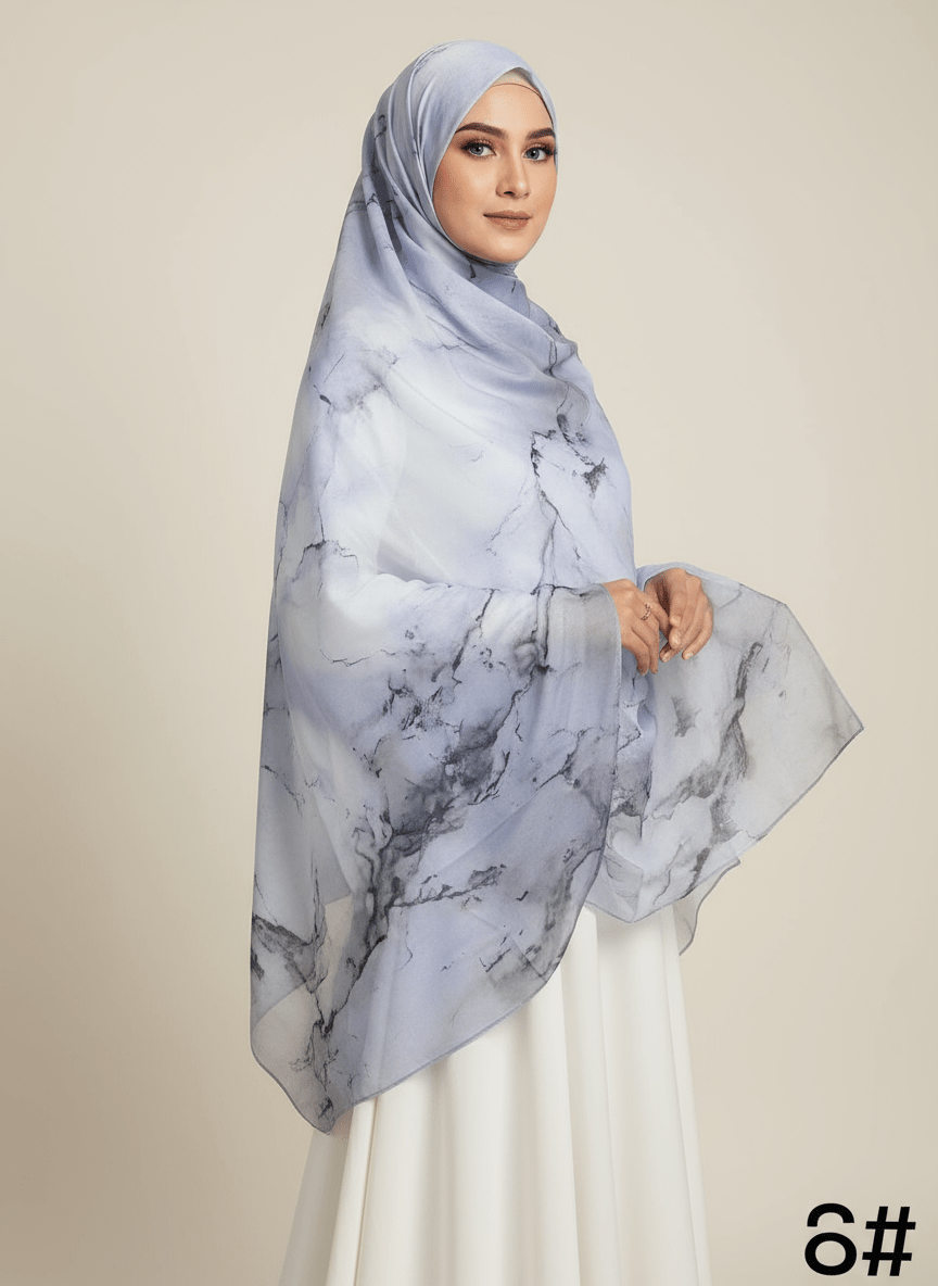 HJ02 Modal Hijab Scarf Women - Soft Breathable Ink Print Headscarf - Raya