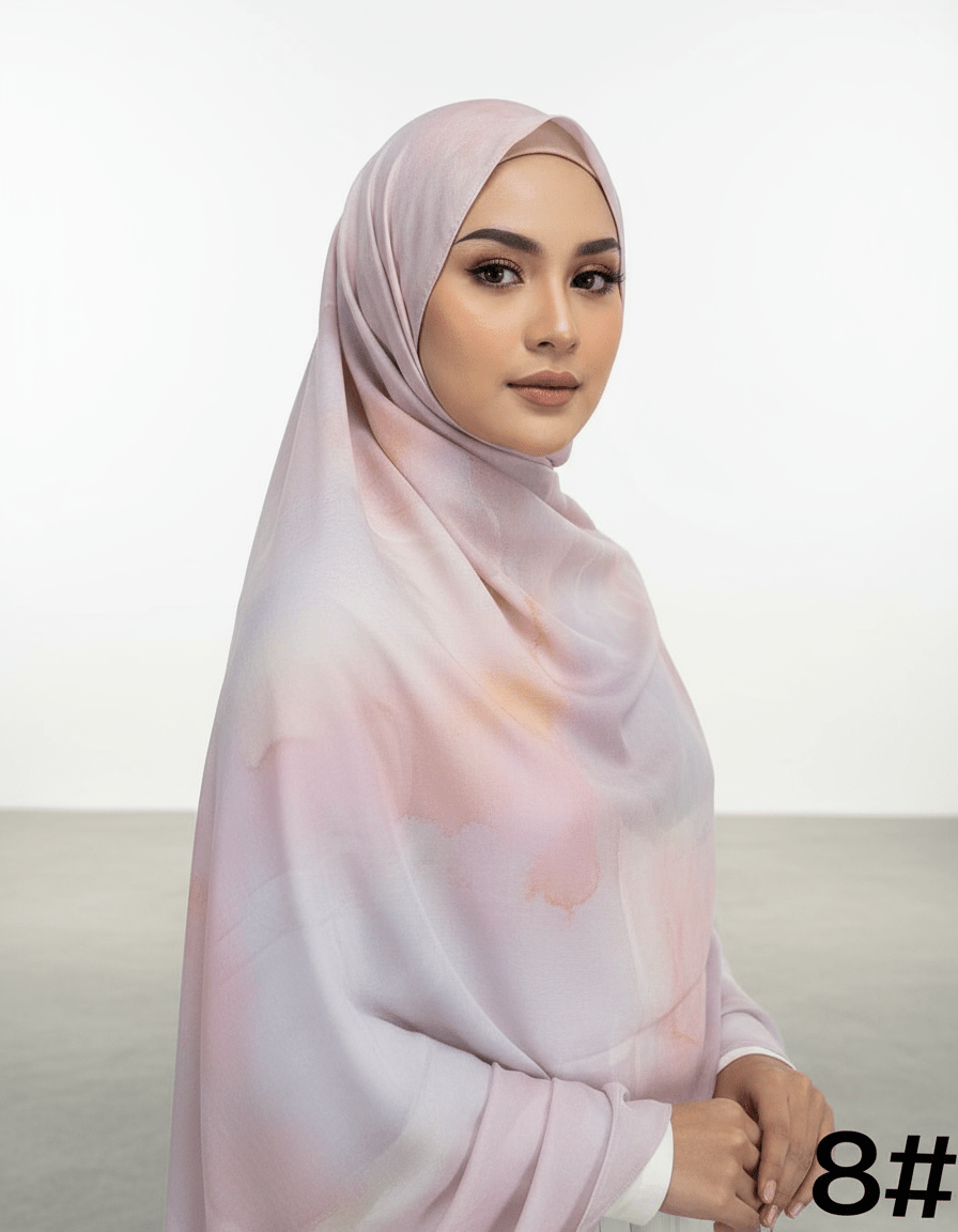 HJ02 Modal Hijab Scarf Women - Soft Breathable Ink Print Headscarf - Raya