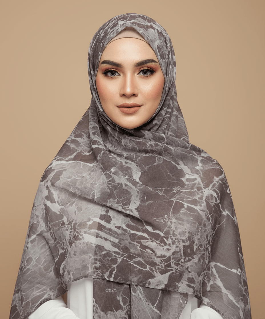 HJ02 Modal Hijab Scarf Women - Soft Breathable Ink Print Headscarf - Raya