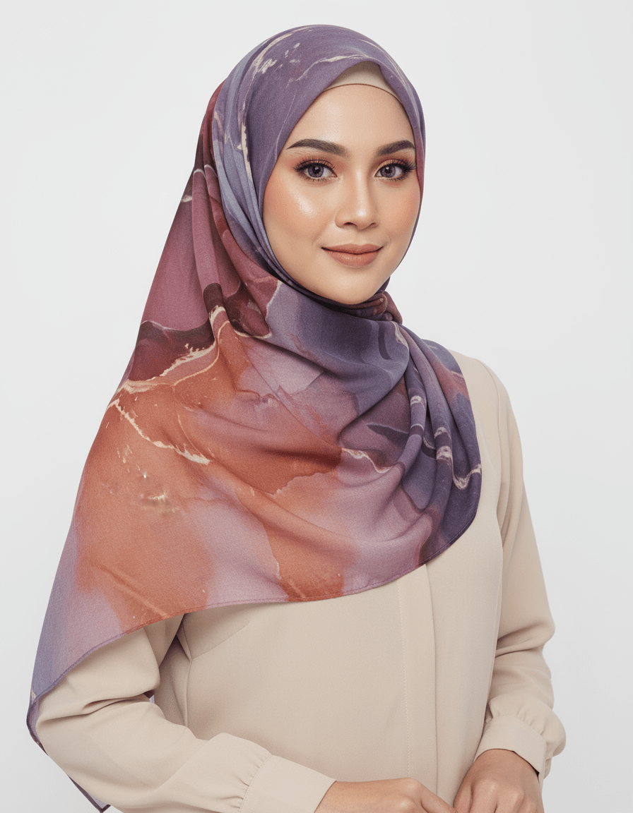 HJ02 Modal Hijab Scarf Women - Soft Breathable Ink Print Headscarf - Raya