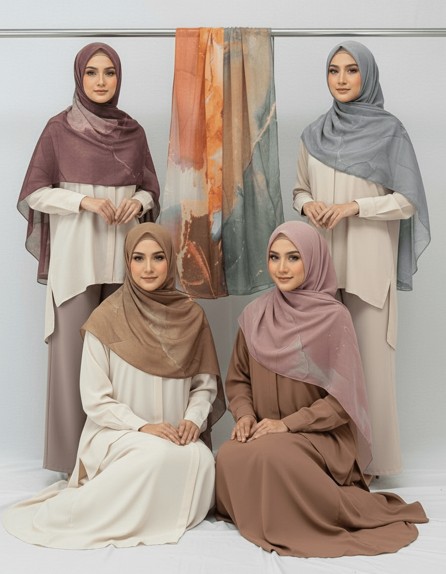 HJ03 Lightweight Modal Hijab - Watercolor Print Scarf for Women - Raya