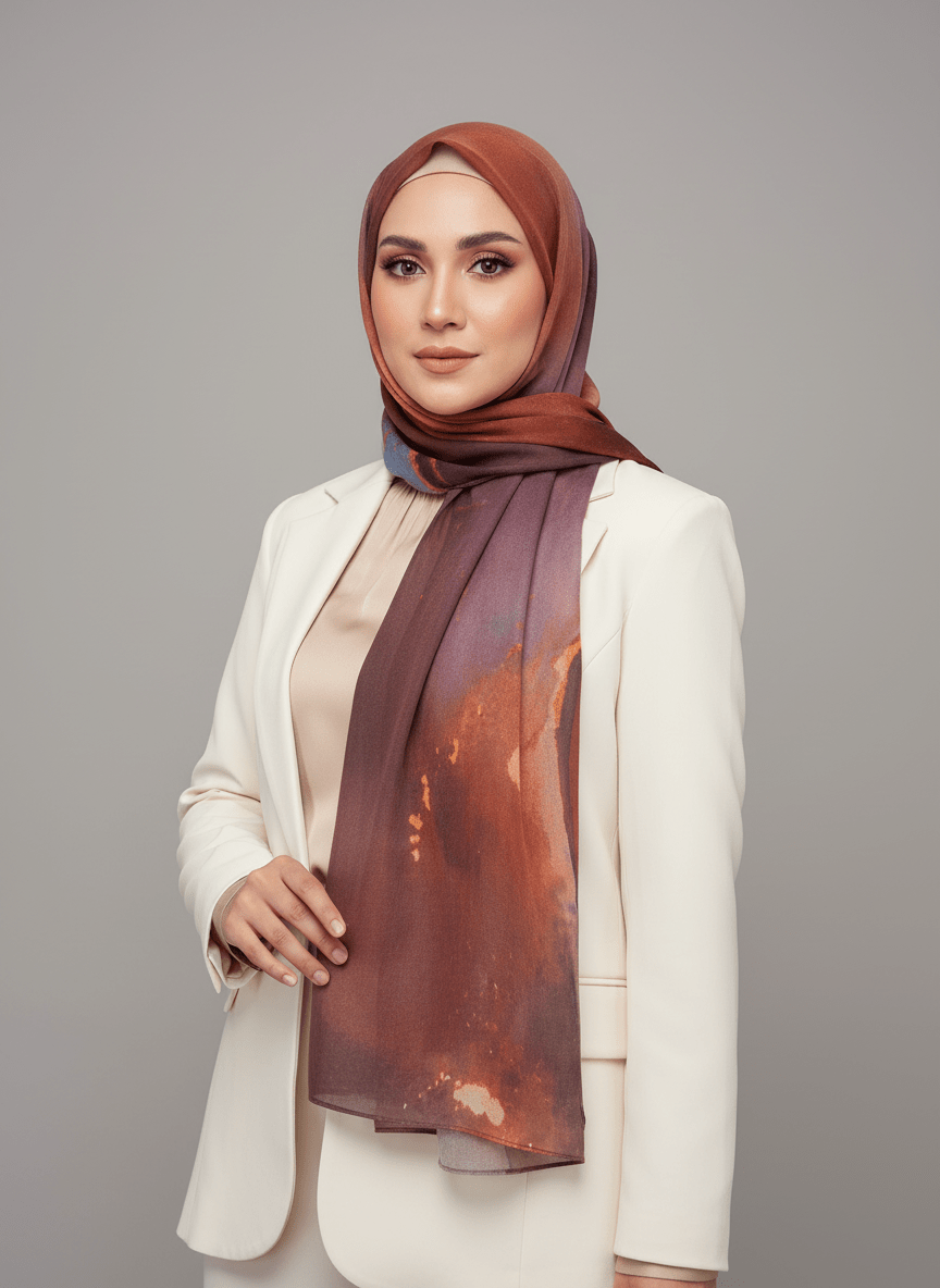 HJ03 Lightweight Modal Hijab - Watercolor Print Scarf for Women - Raya