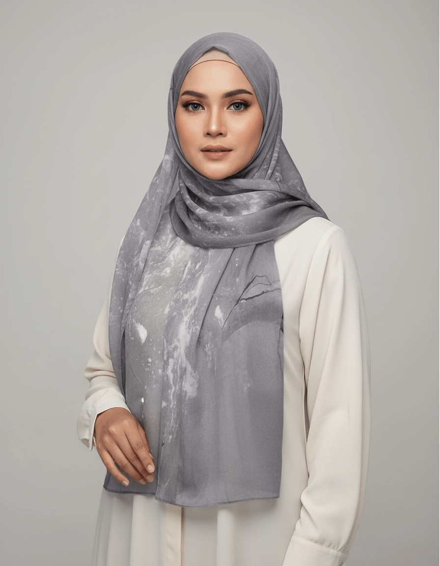 HJ03 Lightweight Modal Hijab - Watercolor Print Scarf for Women - Raya