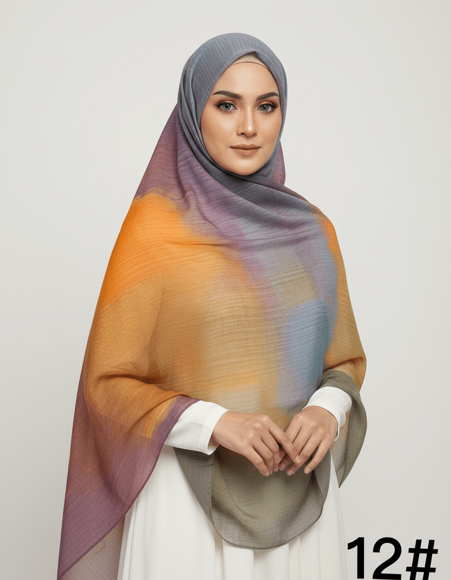 HJ03 Lightweight Modal Hijab - Watercolor Print Scarf for Women - Raya