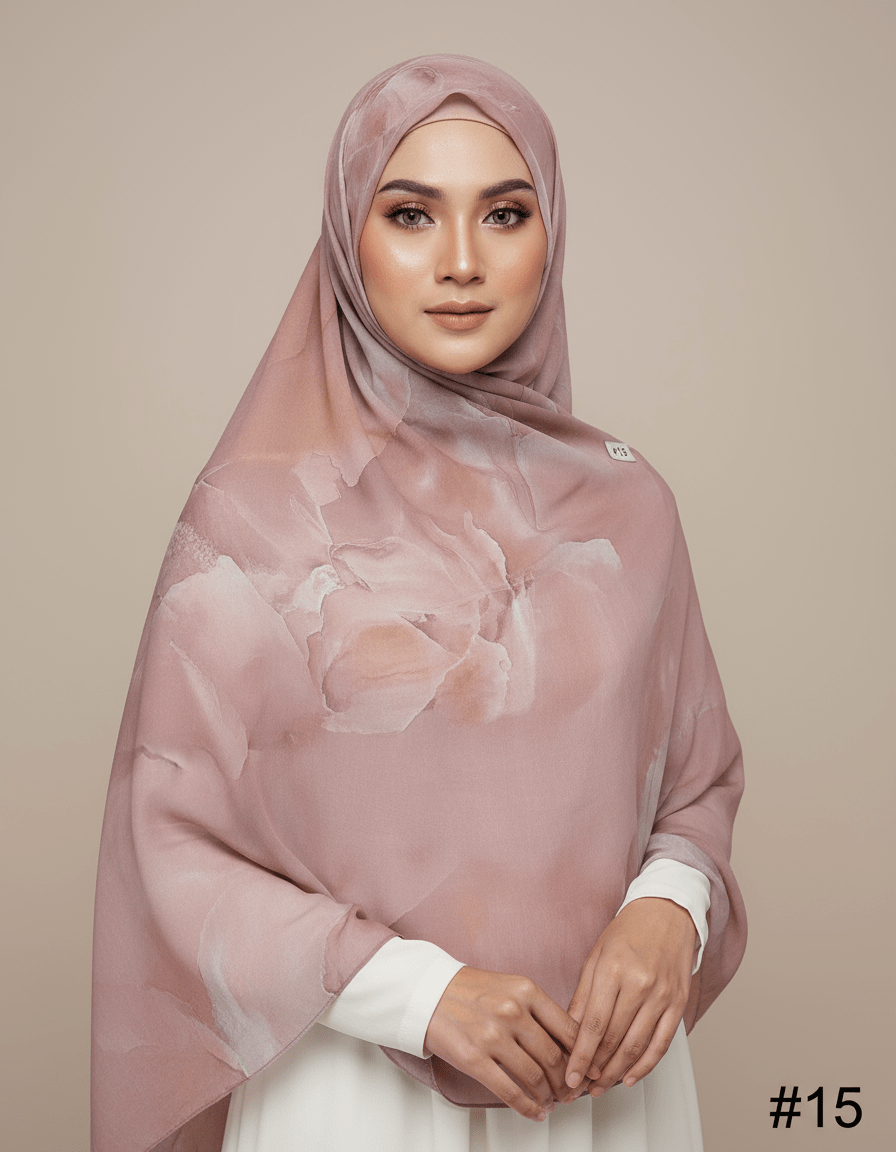 HJ03 Lightweight Modal Hijab - Watercolor Print Scarf for Women - Raya