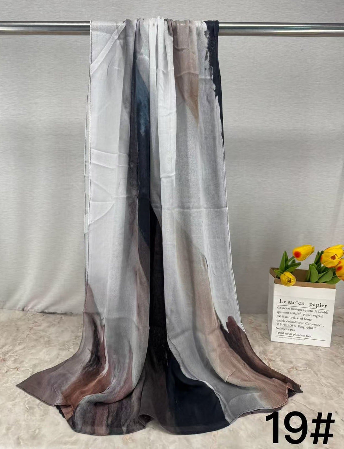 HJ04 Premium Modal Hijab Scarf - Elegant Ink Print Shawl Women - Raya