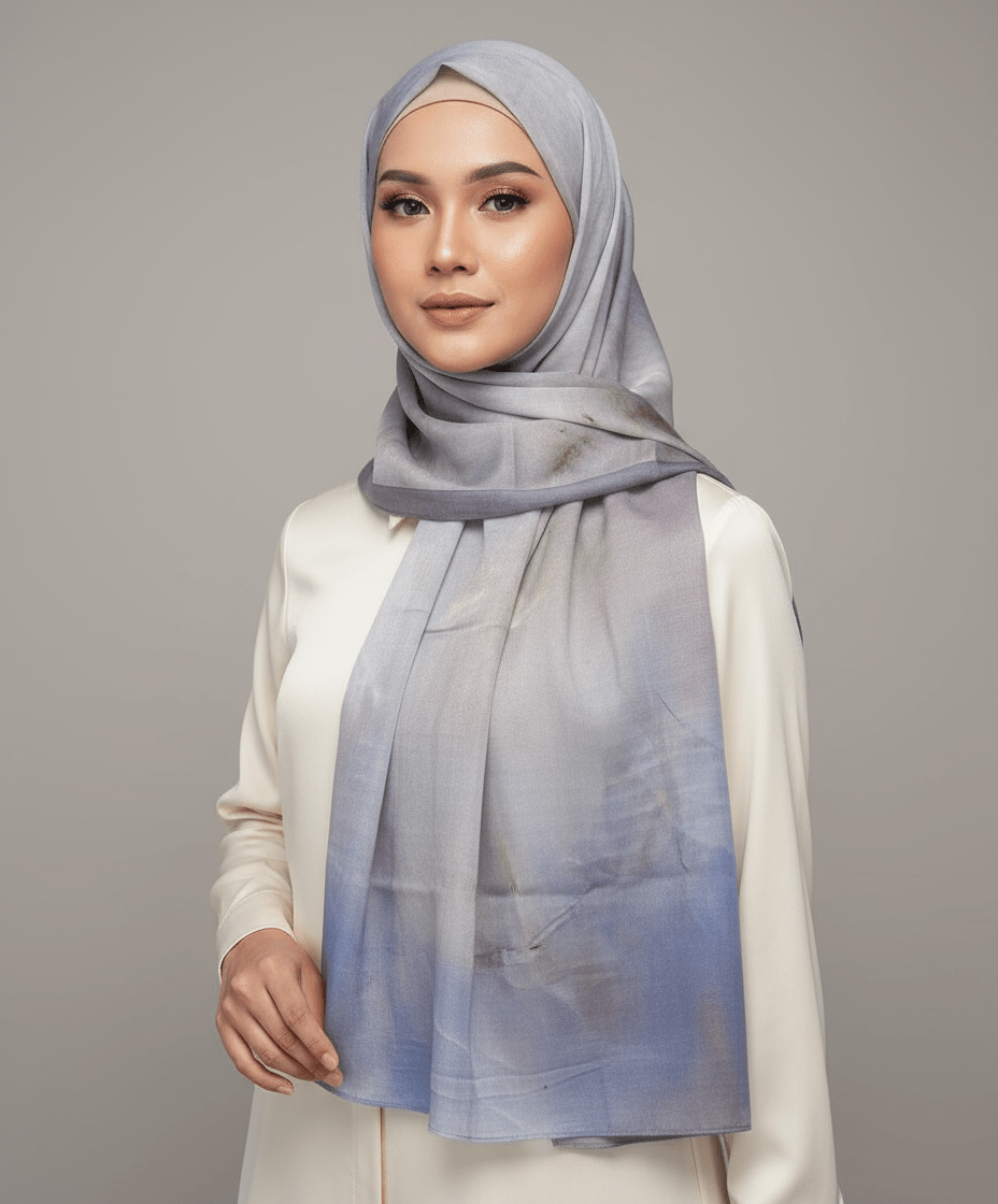 HJ04 Premium Modal Hijab Scarf - Elegant Ink Print Shawl Women - Raya