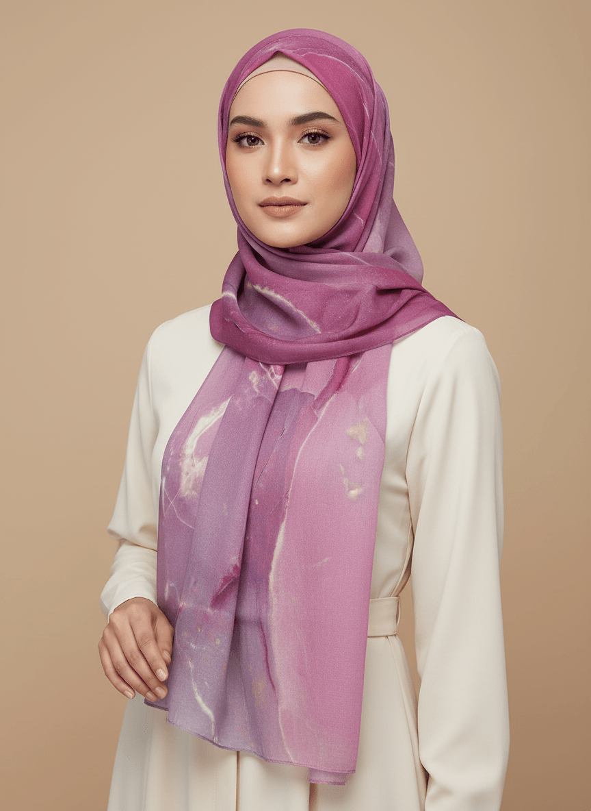 HJ04 Premium Modal Hijab Scarf - Elegant Ink Print Shawl Women - Raya