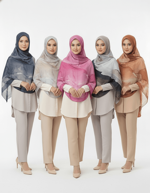 HJ04 Premium Modal Hijab Scarf - Elegant Ink Print Shawl Women - Raya