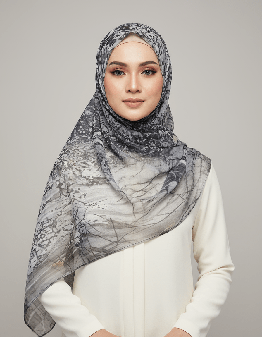HJ05 Floral Modal Hijab - Artistic Print Headscarf for Muslim Women - Raya