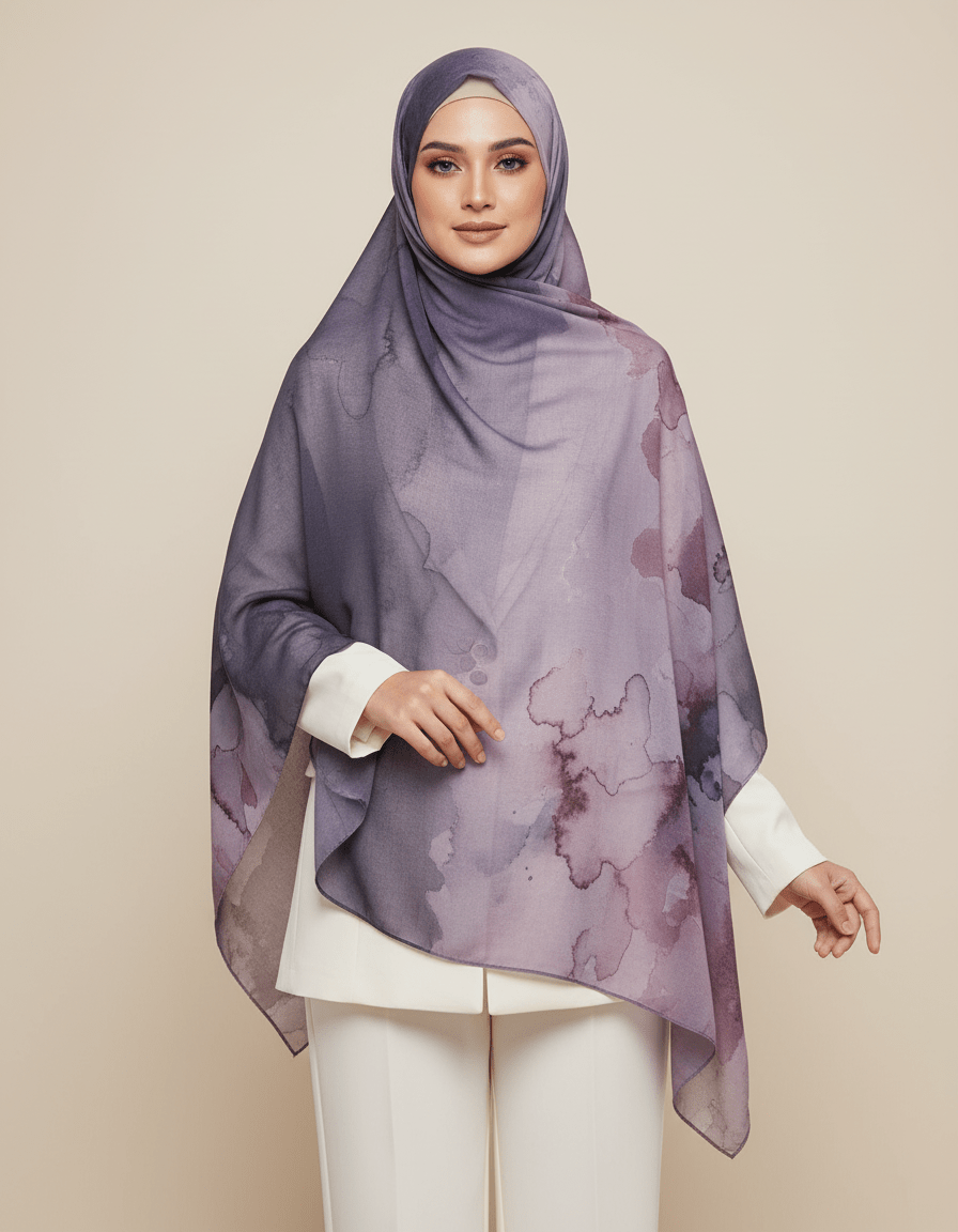 HJ05 Floral Modal Hijab - Artistic Print Headscarf for Muslim Women - Raya