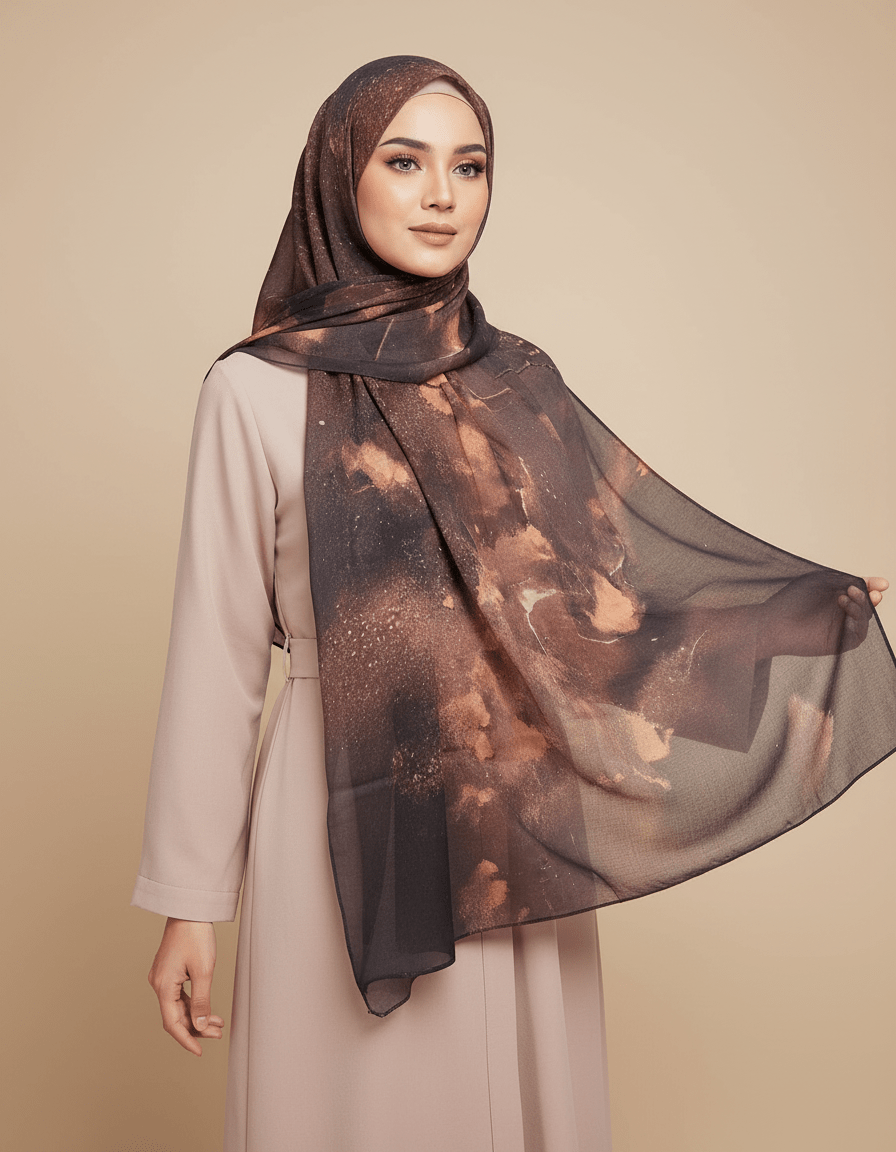 HJ05 Floral Modal Hijab - Artistic Print Headscarf for Muslim Women - Raya