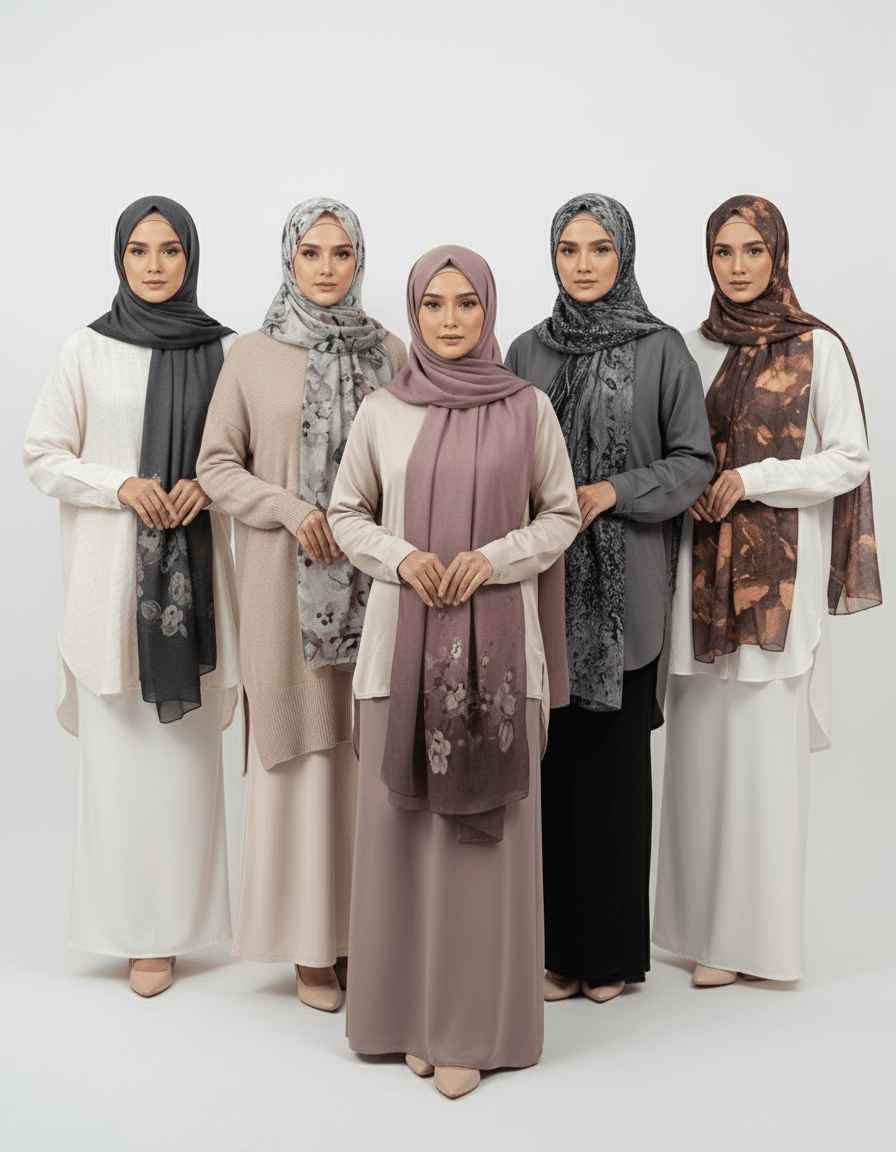 HJ05 Floral Modal Hijab - Artistic Print Headscarf for Muslim Women - Raya