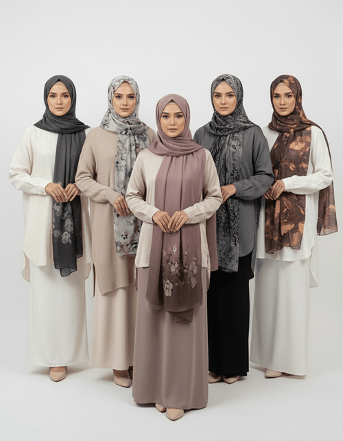 HJ05 Floral Modal Hijab - Artistic Print Headscarf for Muslim Women - Raya