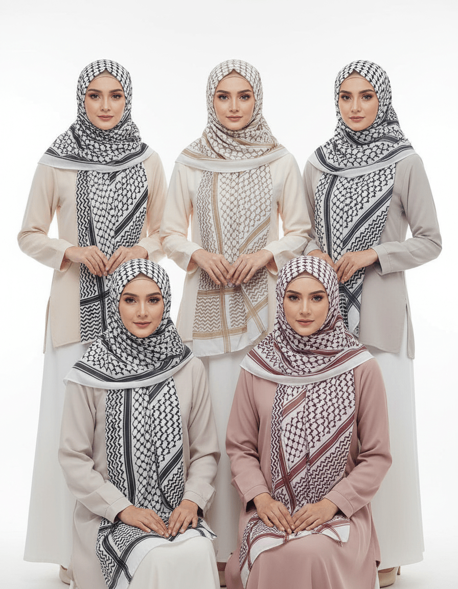 HJ07 Keffiyeh Print Modal Hijab - Traditional Arabic Scarf Women - Raya