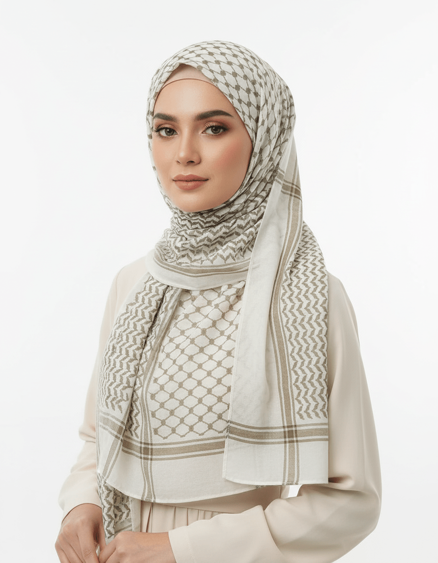 HJ07 Keffiyeh Print Modal Hijab - Traditional Arabic Scarf Women - Raya