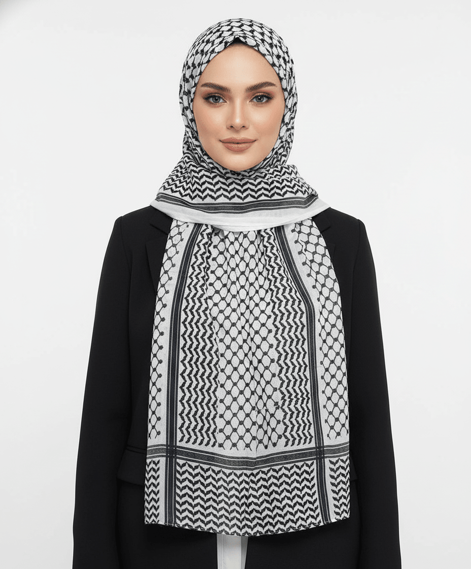HJ07 Keffiyeh Print Modal Hijab - Traditional Arabic Scarf Women - Raya