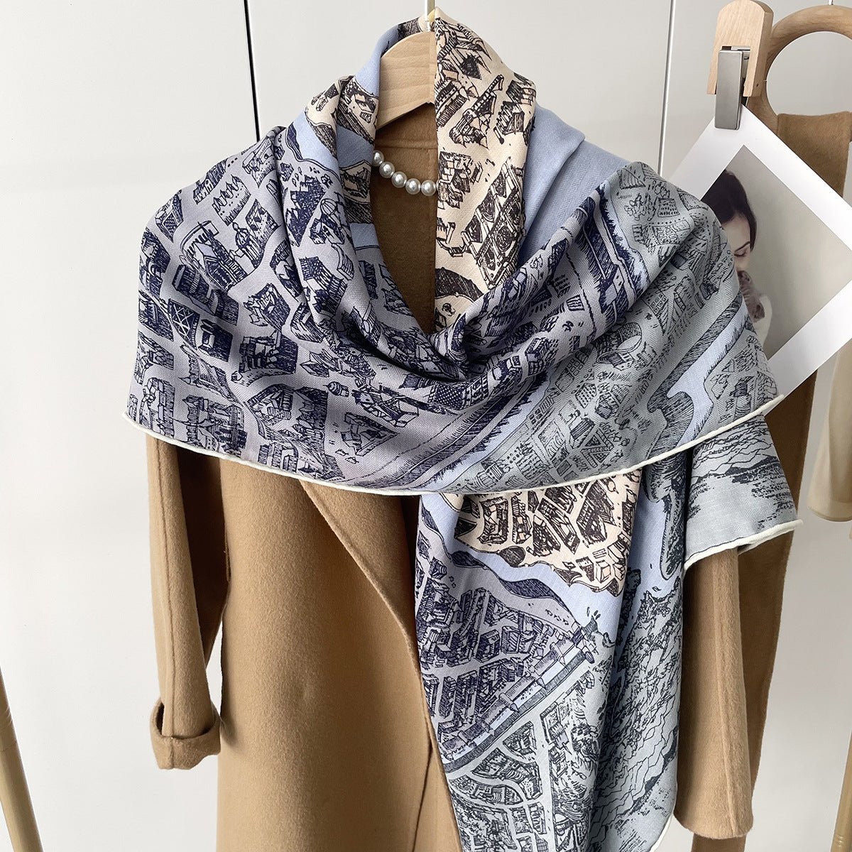 HJ11 Silk Cashmere Scarf - Warm Wool Square Shawl Tropical Print - Raya