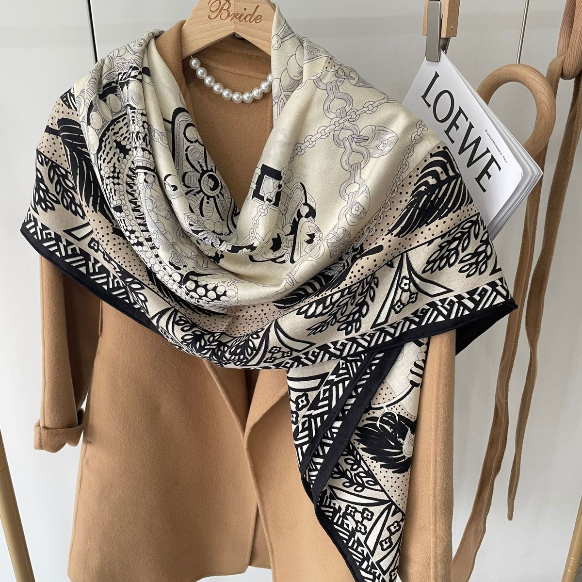 HJ11 Silk Cashmere Scarf - Warm Wool Square Shawl Tropical Print - Raya