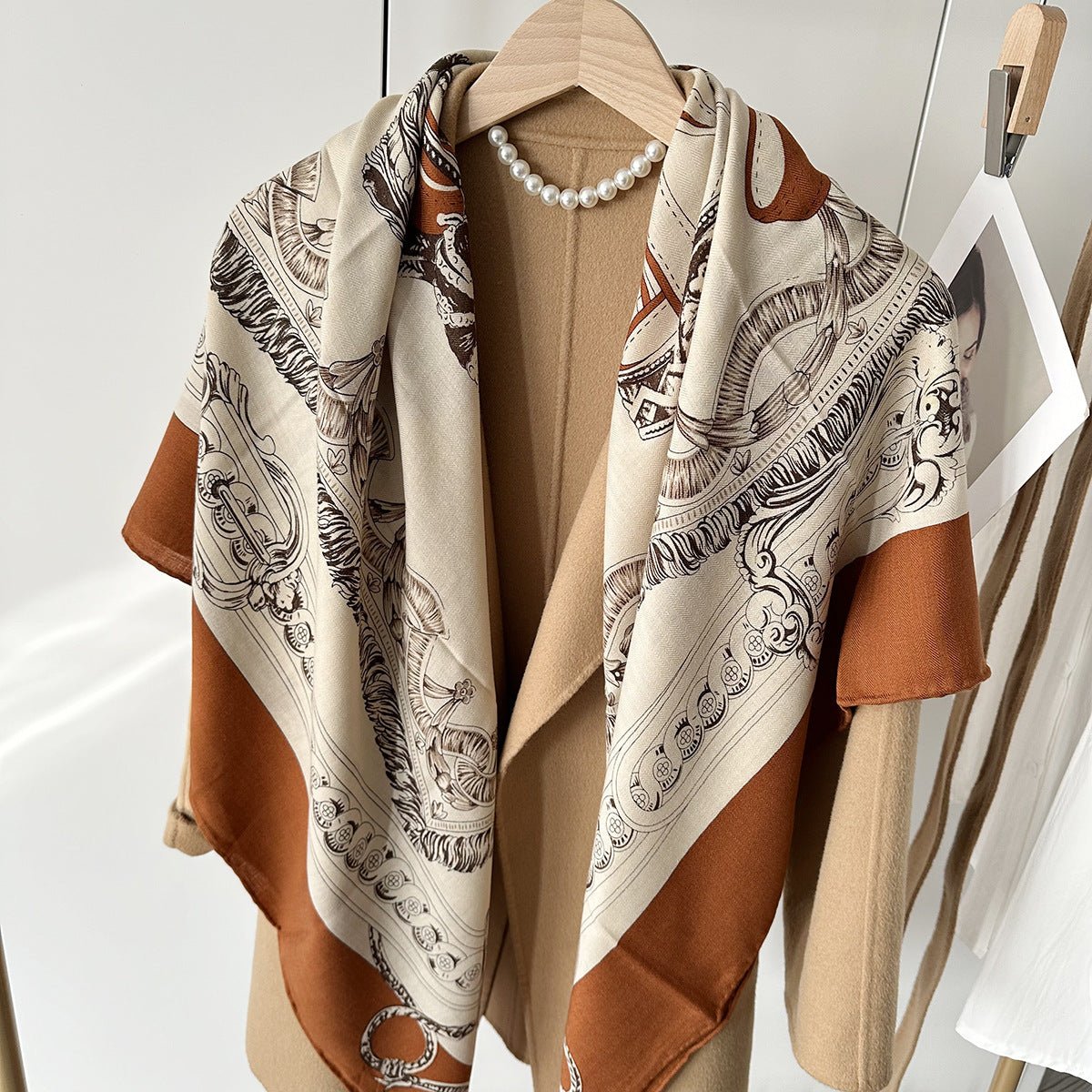 HJ11 Silk Cashmere Scarf - Warm Wool Square Shawl Tropical Print - Raya