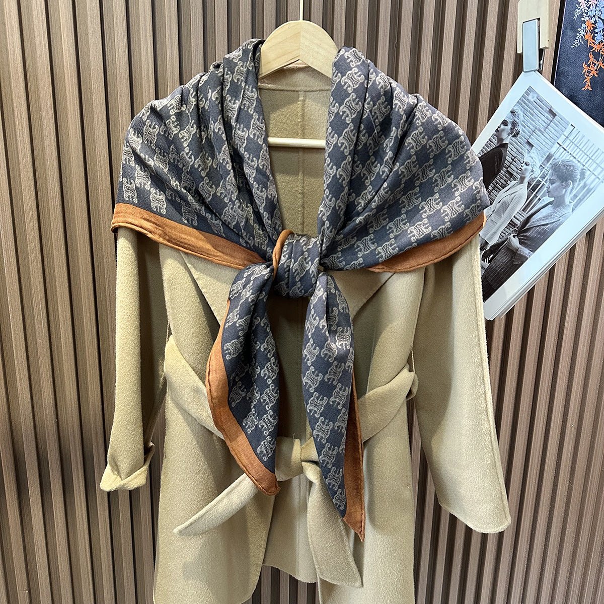 HJ11 Silk Cashmere Scarf - Warm Wool Square Shawl Tropical Print - Raya