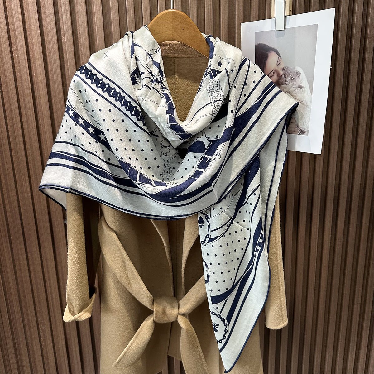 HJ11 Silk Cashmere Scarf - Warm Wool Square Shawl Tropical Print - Raya
