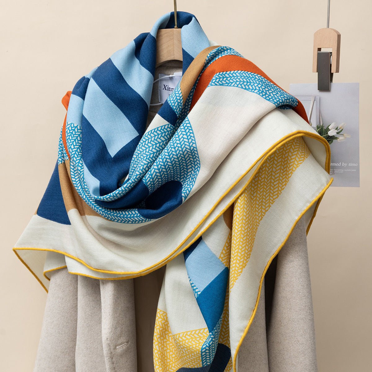HJ11 Silk Cashmere Scarf - Warm Wool Square Shawl Tropical Print - Raya