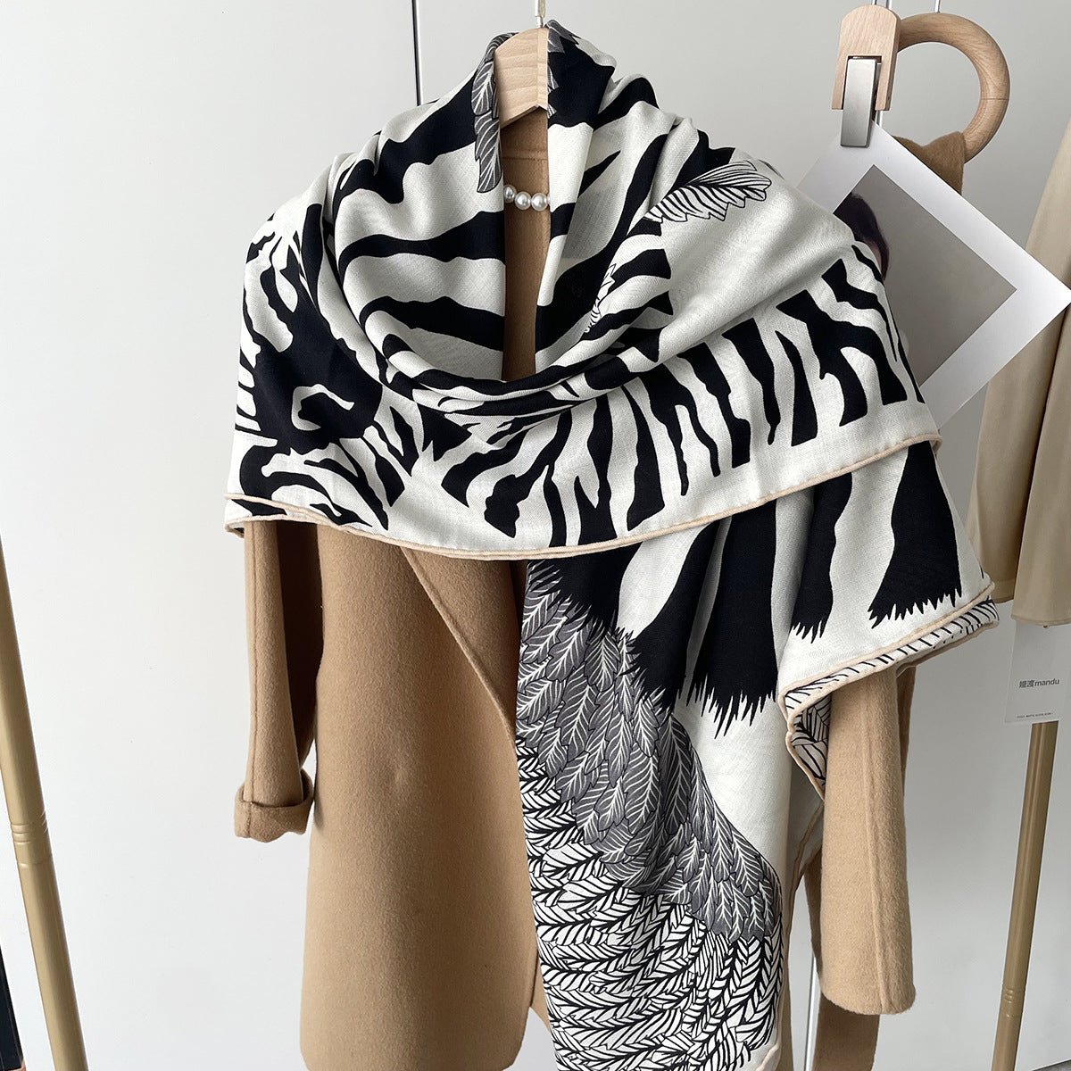 HJ11 Silk Cashmere Scarf - Warm Wool Square Shawl Tropical Print - Raya