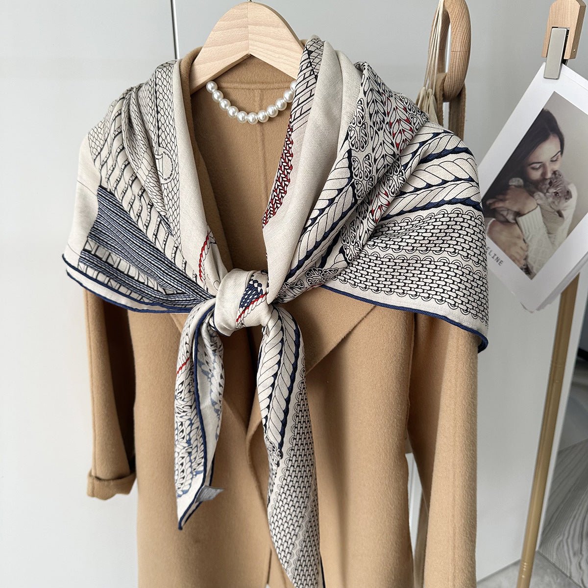 HJ11 Silk Cashmere Scarf - Warm Wool Square Shawl Tropical Print - Raya