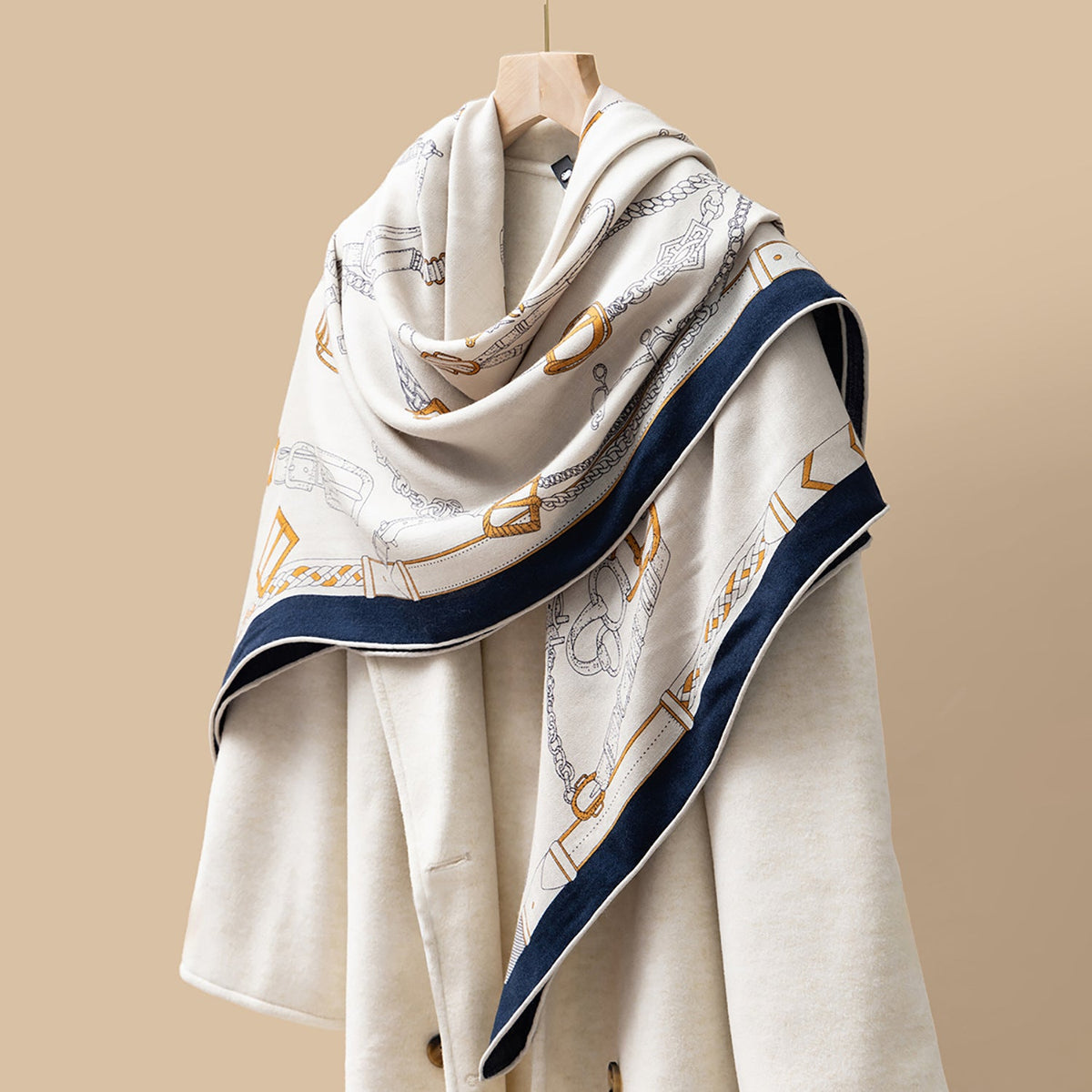 HJ11 Silk Cashmere Scarf - Warm Wool Square Shawl Tropical Print - Raya