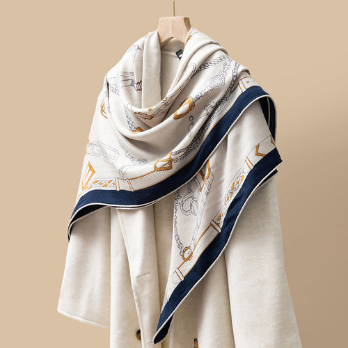 HJ11 Silk Cashmere Scarf - Warm Wool Square Shawl Tropical Print - Raya