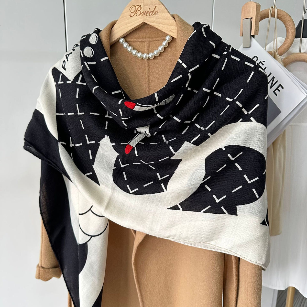 HJ11 Silk Cashmere Scarf - Warm Wool Square Shawl Tropical Print - Raya