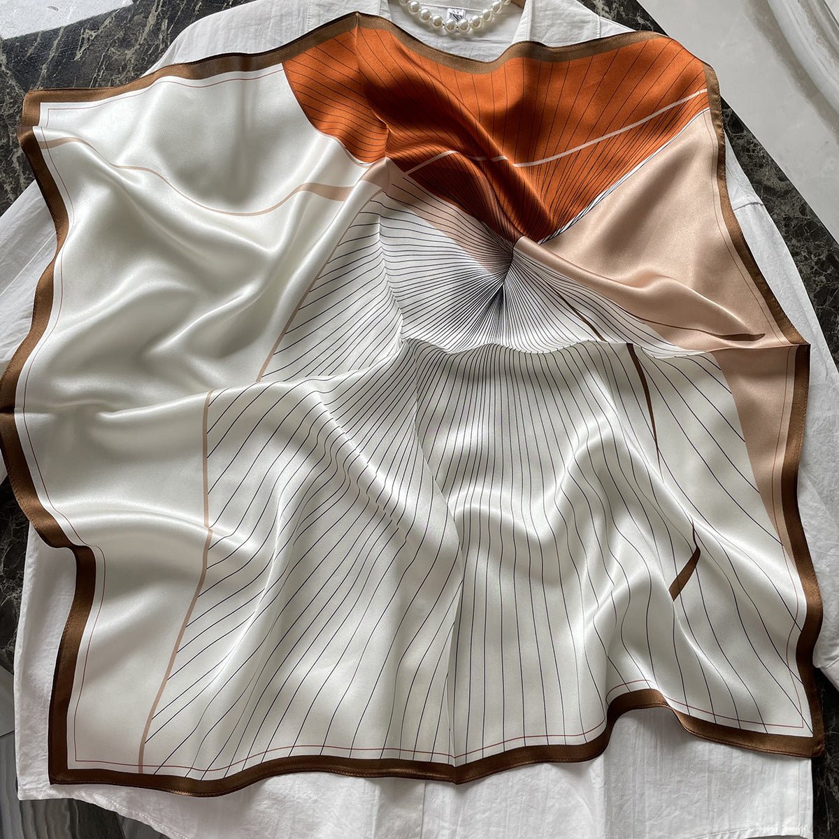 HJ12 Silk Scarf Women Spring - Striped Mulberry Square UV Protection 1 - Raya