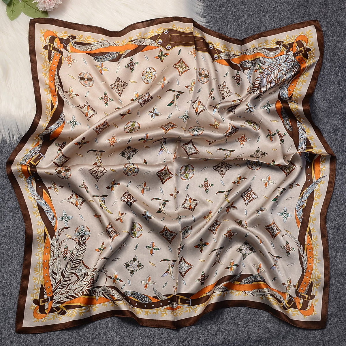 HJ12 Silk Scarf Women Spring - Striped Mulberry Square UV Protection 1 - Raya