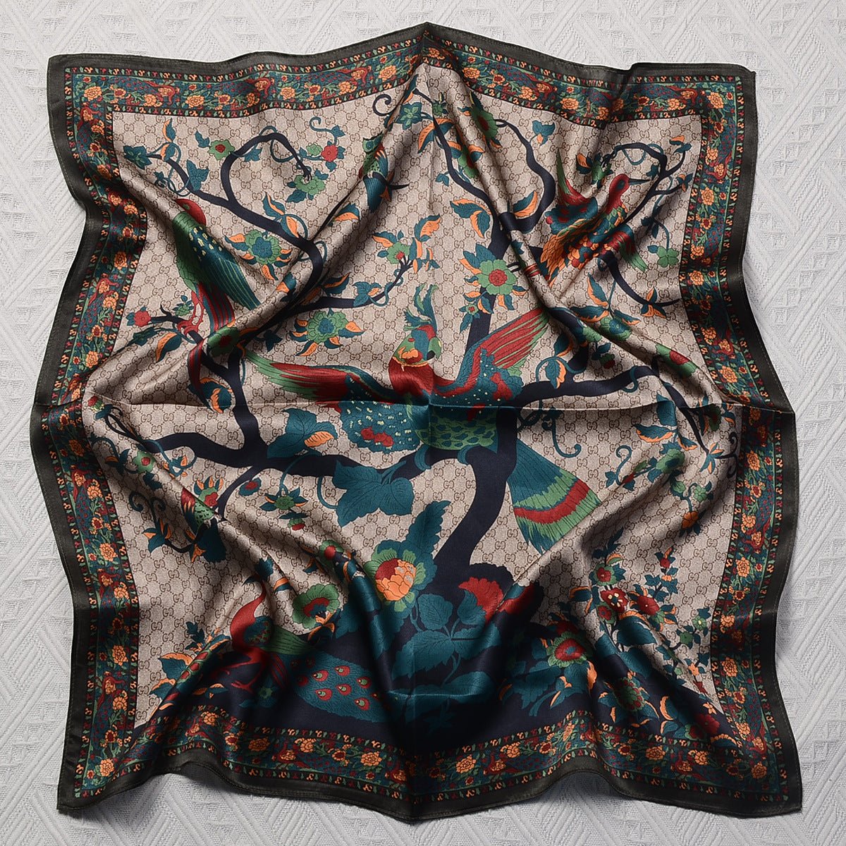HJ12 Silk Scarf Women Spring - Striped Mulberry Square UV Protection 1 - Raya