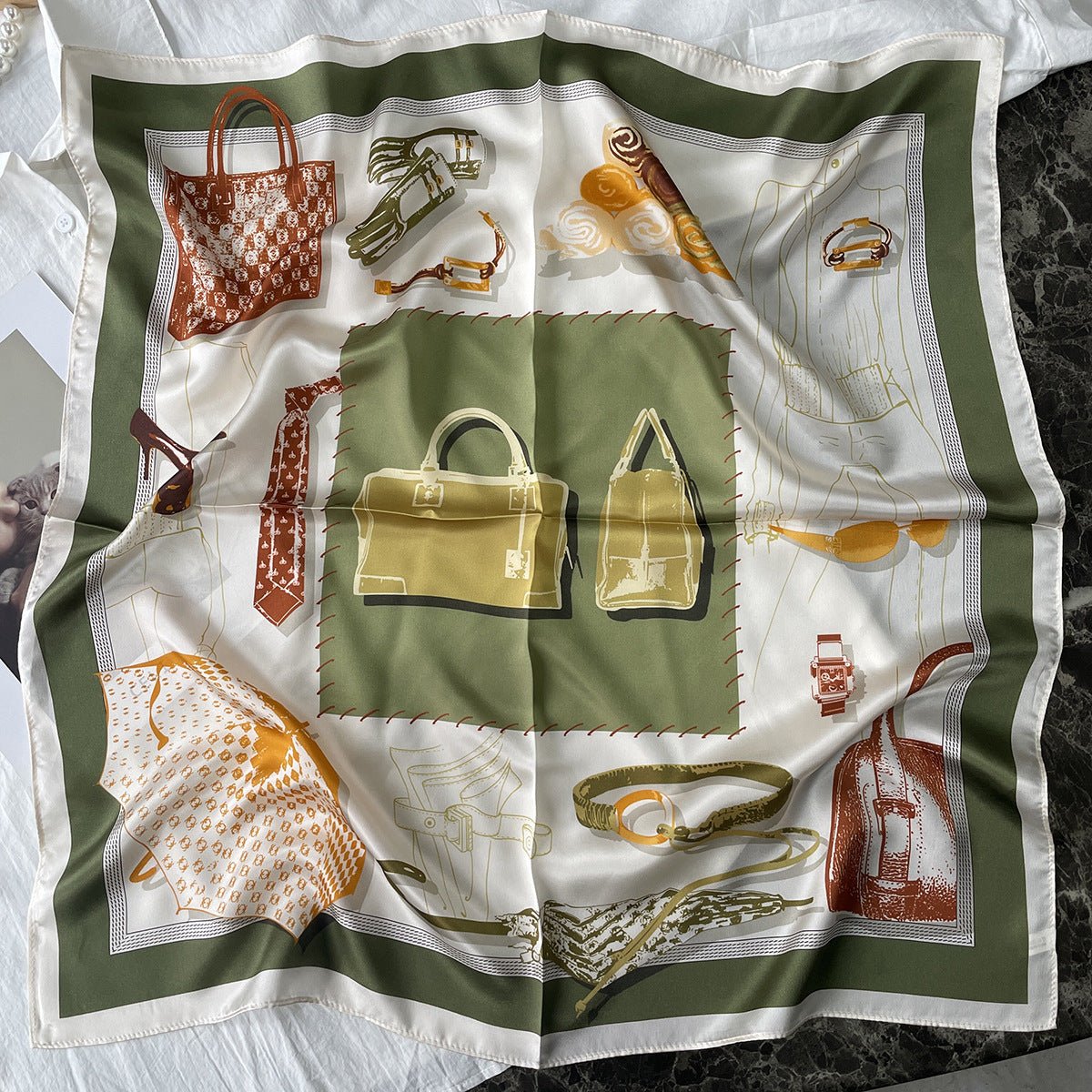 HJ12 Silk Scarf Women Spring - Striped Mulberry Square UV Protection 1 - Raya
