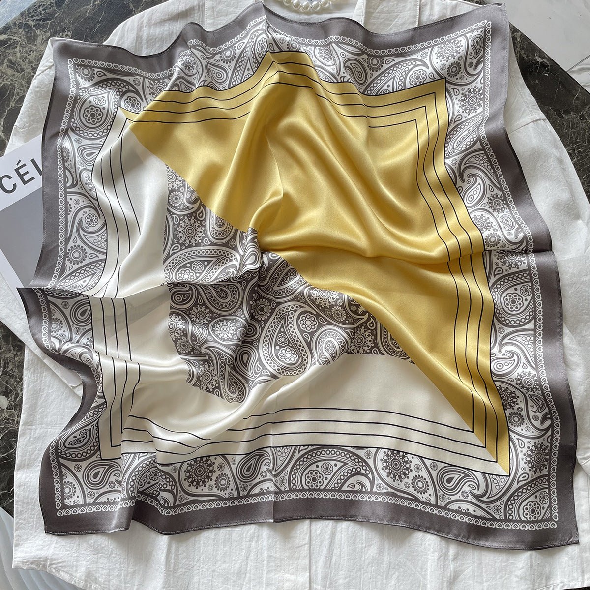 HJ12 Silk Scarf Women Spring - Striped Mulberry Square UV Protection 2 - Raya