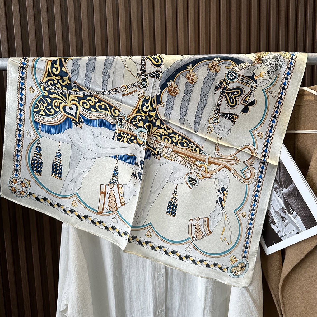 HJ12 Silk Scarf Women Spring - Striped Mulberry Square UV Protection 2 - Raya