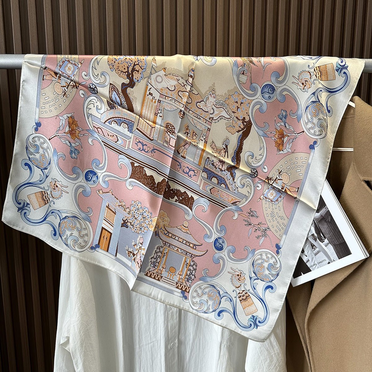 HJ12 Silk Scarf Women Spring - Striped Mulberry Square UV Protection 2 - Raya