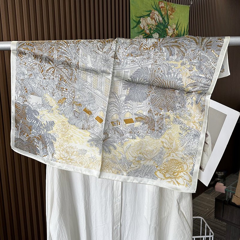 HJ12 Silk Scarf Women Spring - Striped Mulberry Square UV Protection 2 - Raya