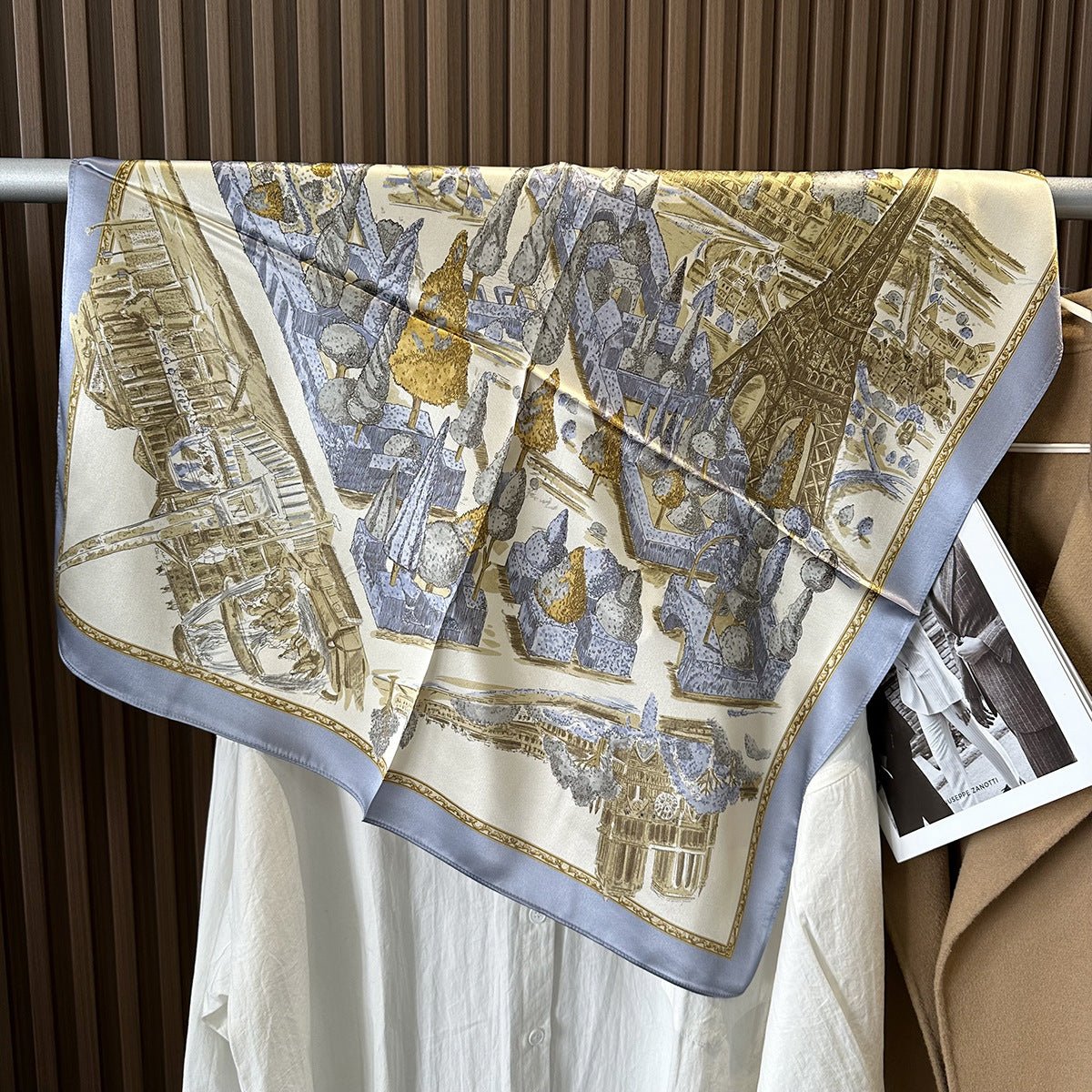 HJ12 Silk Scarf Women Spring - Striped Mulberry Square UV Protection 2 - Raya