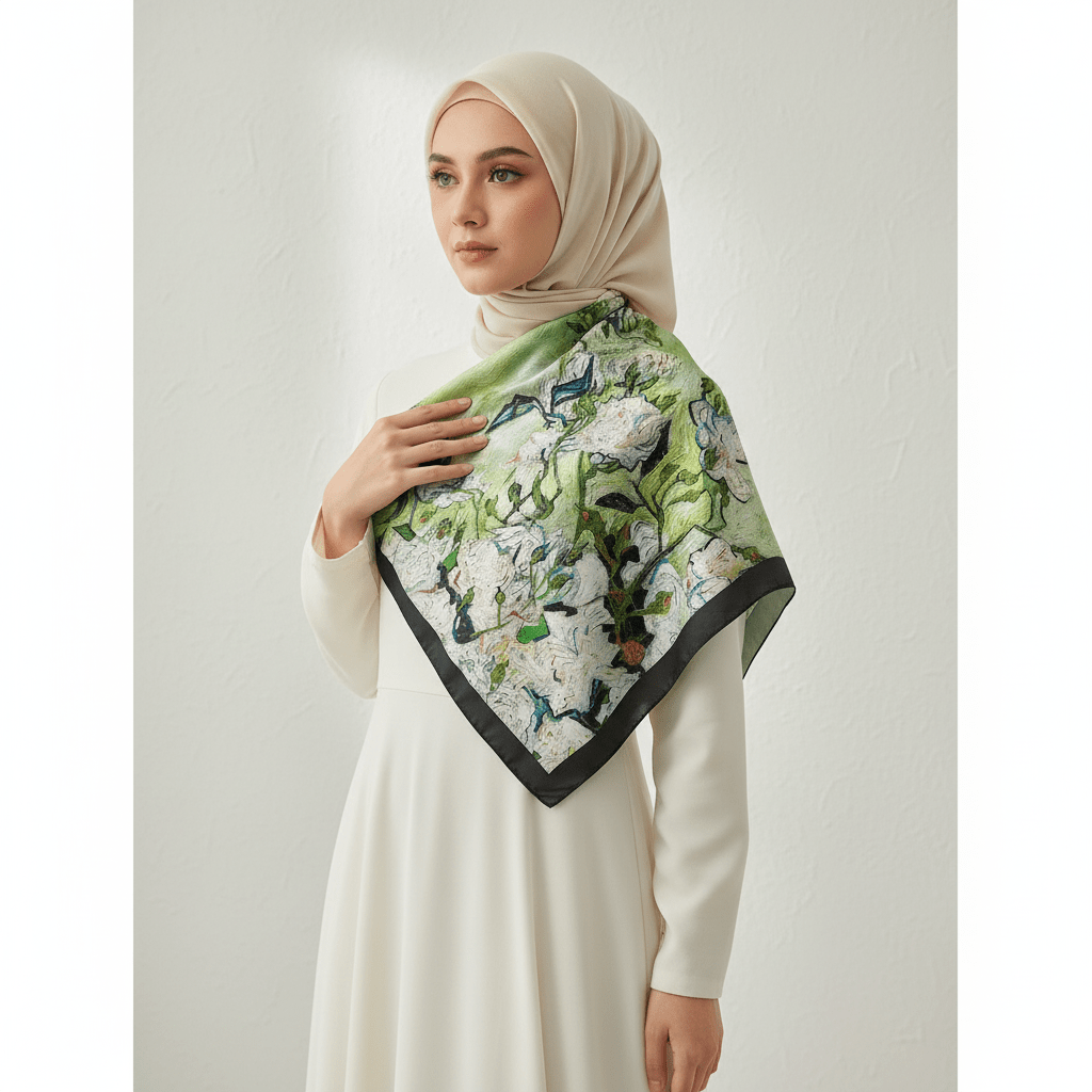 HJ12 Silk Scarf Women Spring - Striped Mulberry Square UV Protection 3 - Raya