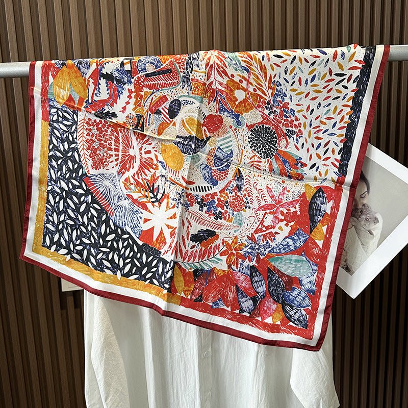HJ12 Silk Scarf Women Spring - Striped Mulberry Square UV Protection 3 - Raya