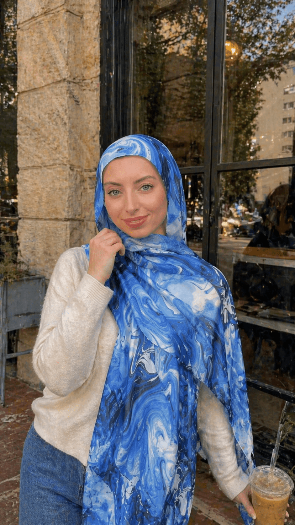 RY02 Watercolor Print Cotton Blend Hijab Shawl – Ethnic Style Women's Head Scarf (80×180cm) - Raya