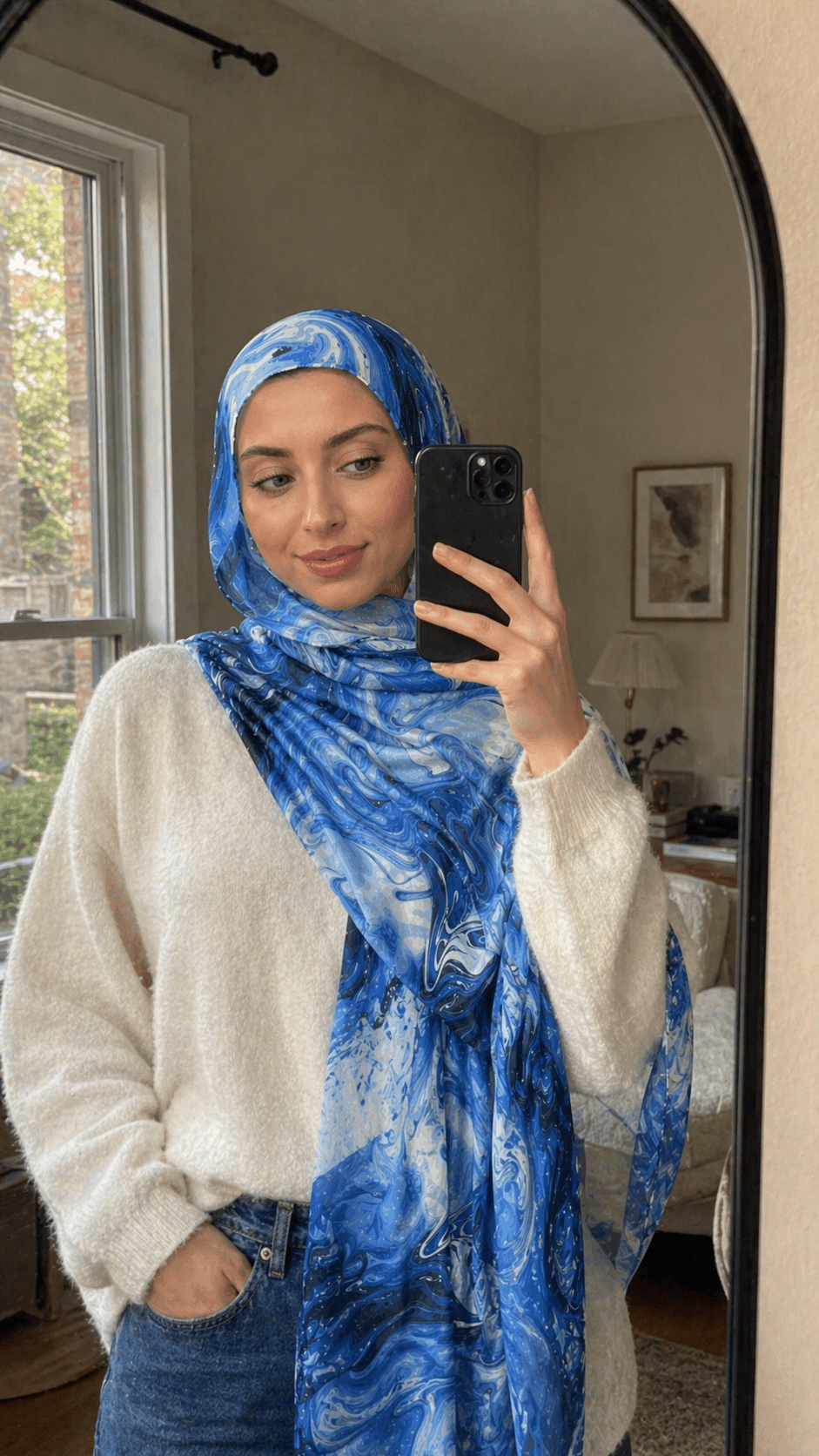 RY02 Watercolor Print Cotton Blend Hijab Shawl – Ethnic Style Women's Head Scarf (80×180cm) - Raya
