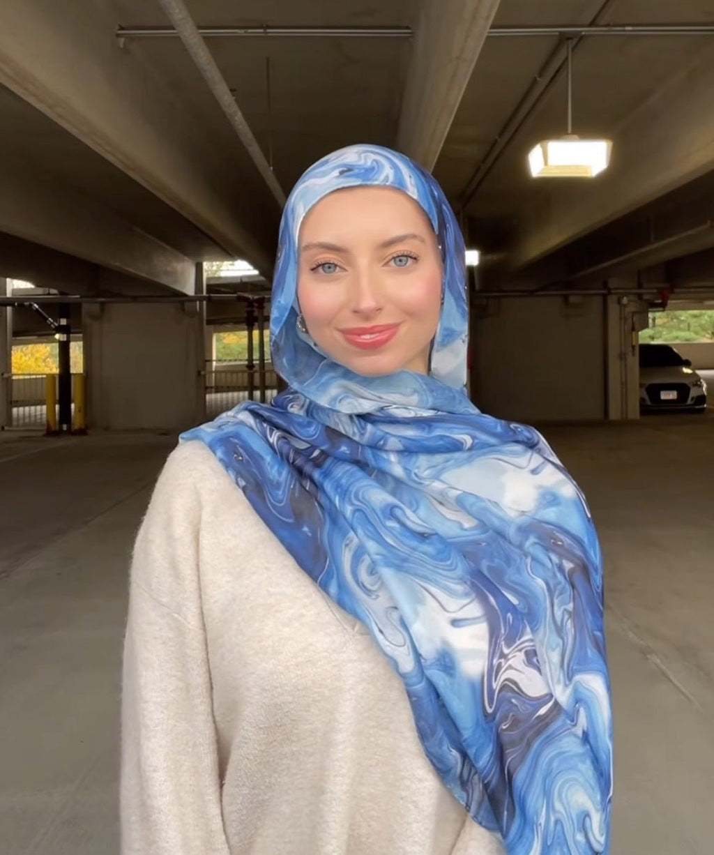 RY02 Watercolor Print Cotton Blend Hijab Shawl – Ethnic Style Women's Head Scarf (80×180cm) - Raya