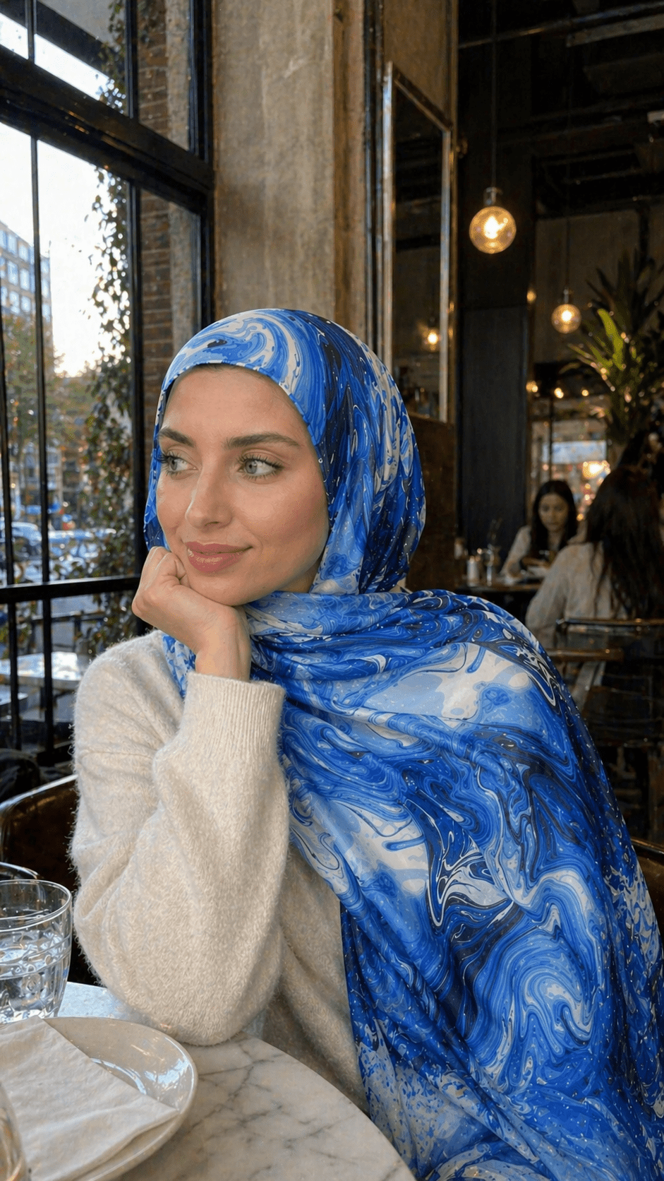 RY02 Watercolor Print Cotton Blend Hijab Shawl – Ethnic Style Women's Head Scarf (80×180cm) - Raya