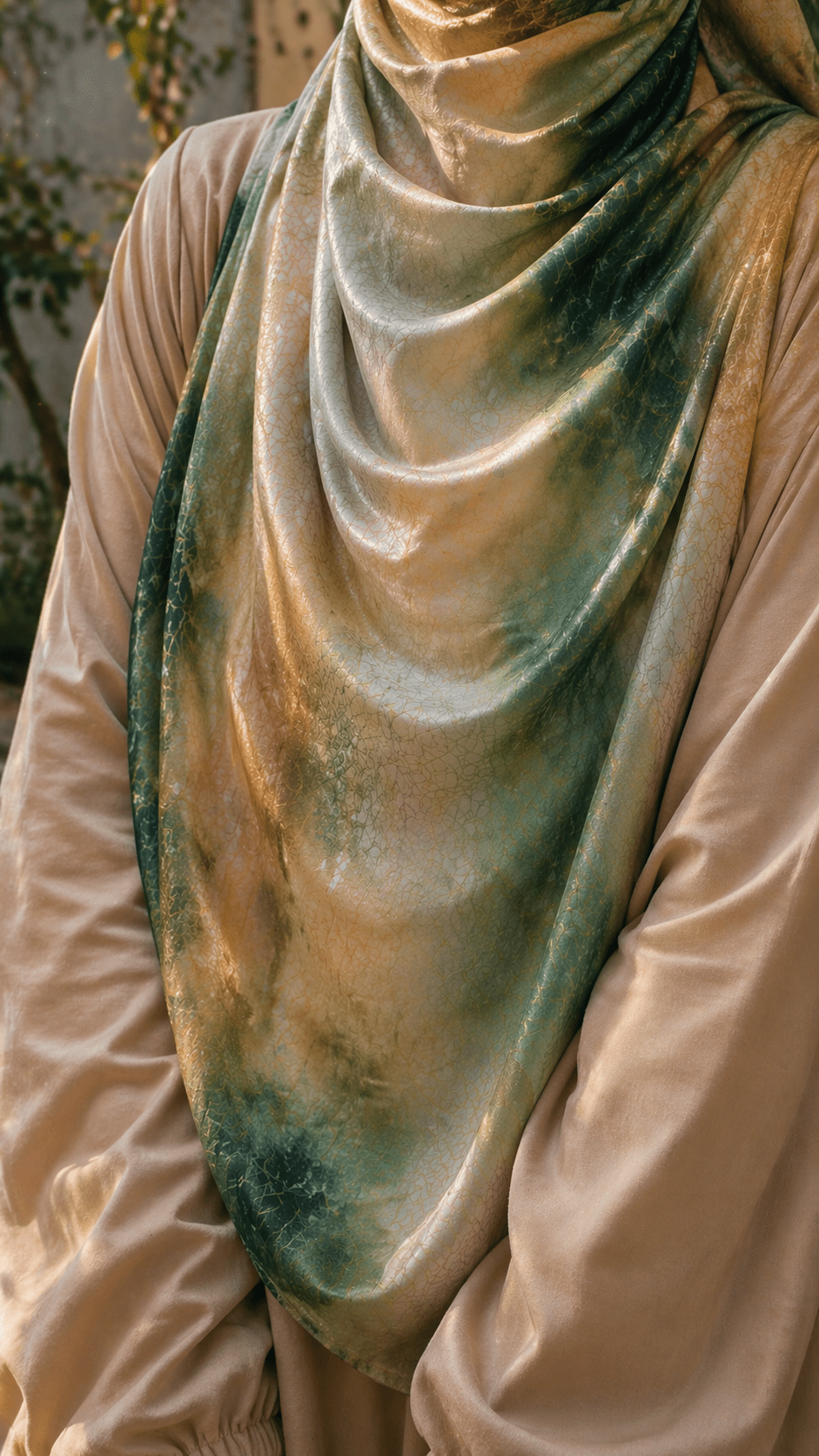 RY03 Watercolor Gradient Hijab Shawl – Ombre Green Ethnic Women's Head Scarf (80×180cm) - Raya