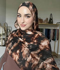 RY04 Watercolor Tie-Dye Hijab Shawl – Black & Brown Ombre Women's Head Scarf (80×180cm) - Raya