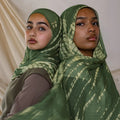 RY100 Grass Green Lime Shibori Spot Chain Hijab Shawl – Tie Dye Women's Head Scarf (80×180cm) - Raya